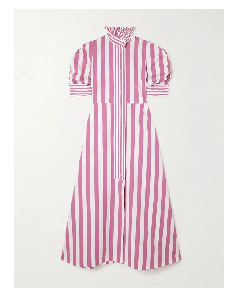 Thierry Colson Venetia Midikleid Aus Gestreifter Baumwollpopeline Mit Rüschen - Pink Pink