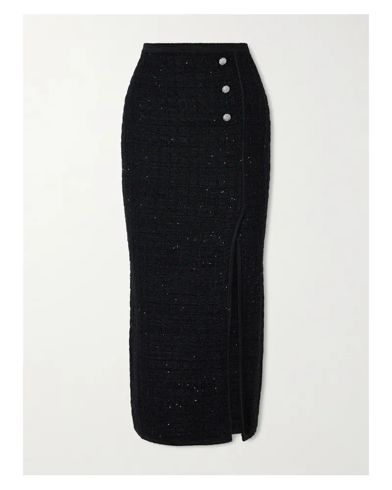 Alessandra Rich Embellished Knitted Midi Skirt - Black Black