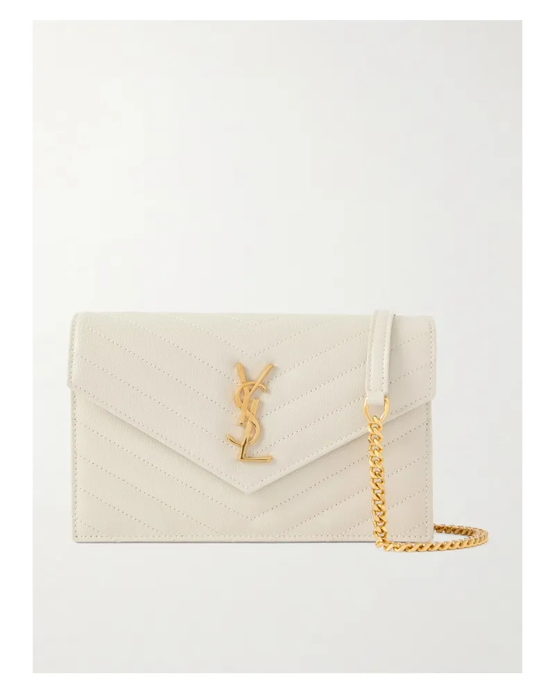 Saint Laurent Cassandre Quilted Full-grain Leather Shoulder Bag - White White
