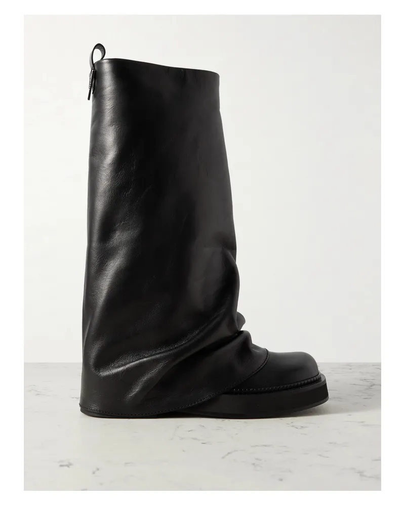 ATTICO Robin Layered Leather Knee Boots - Black Black