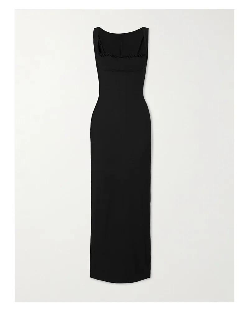 SKIMS Soft Lounge Lace Scoop Neck Long Dress – Onyx – Maxikleid - Schwarz Schwarz