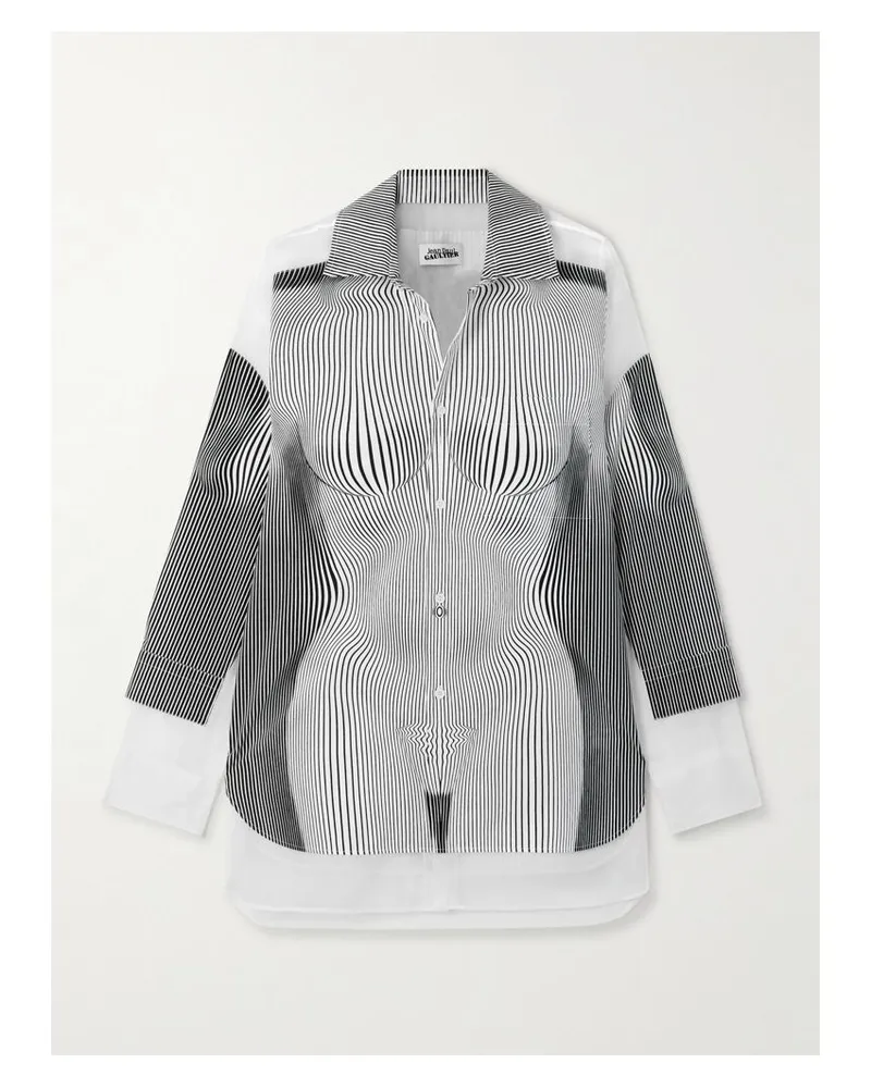 Jean Paul Gaultier Hemd Aus Gestreifter Popeline Und Seidenorganza - Weiß Weiß