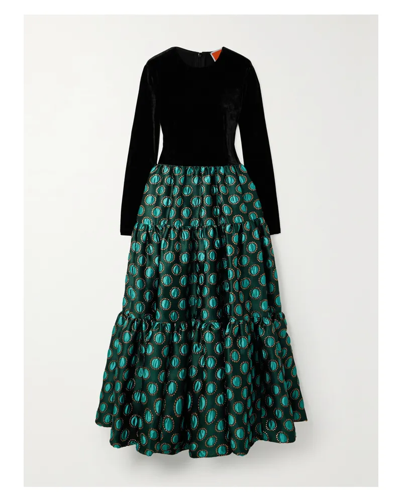 La DoubleJ Big Maxikleid Aus Samt Und Jacquard - Grün Grün