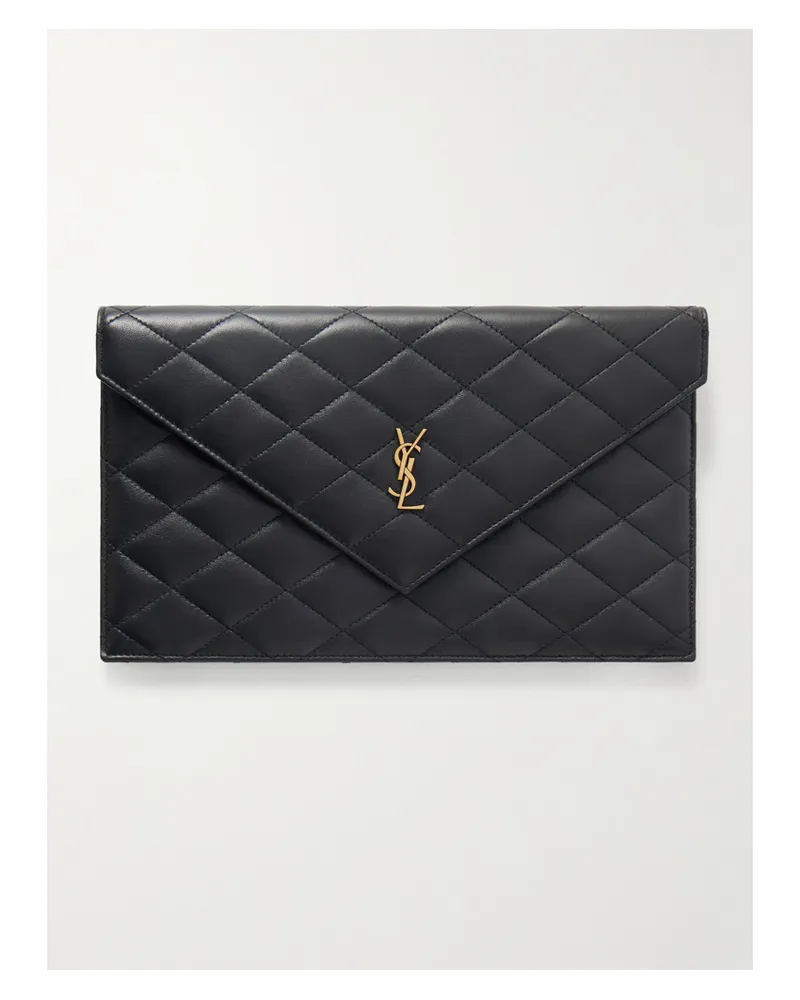 Saint Laurent Matelassé Leather Clutch - Black Black