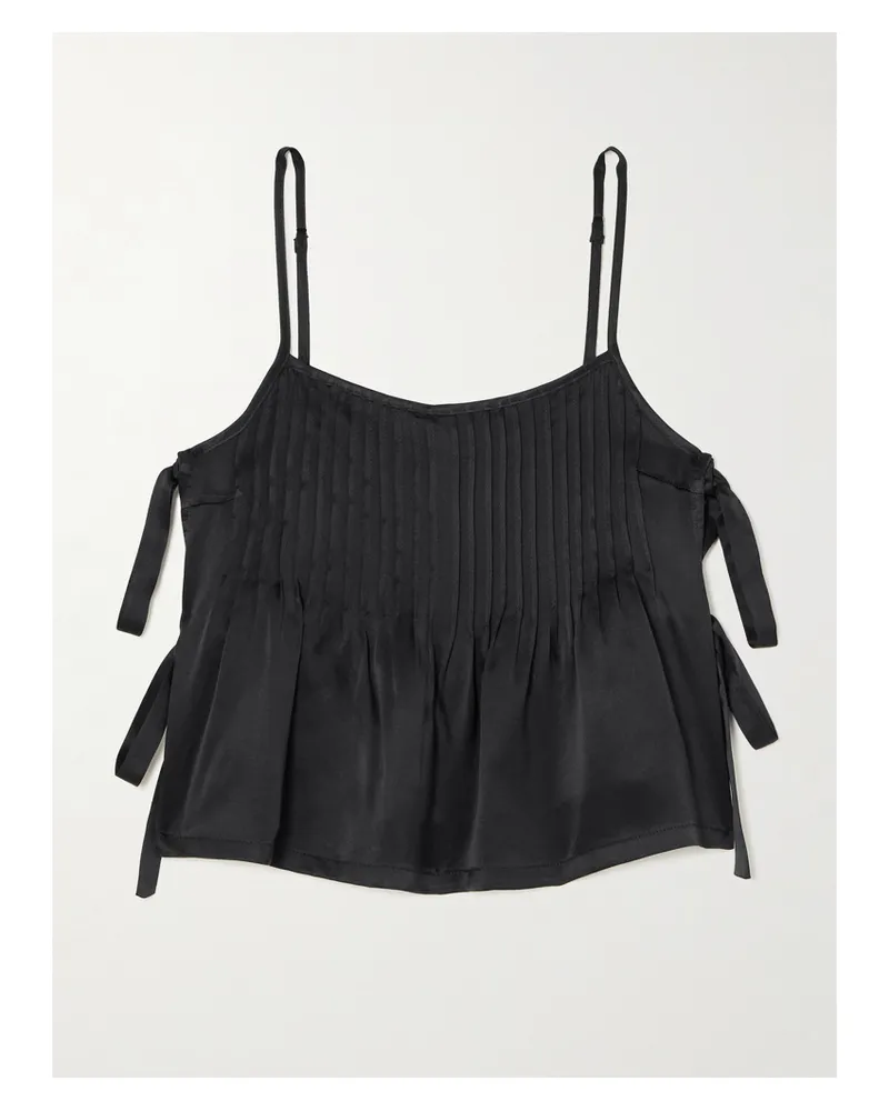 R13 Cropped Tie-detailed Pintucked Silk-charmeuse Camisole - Black Black