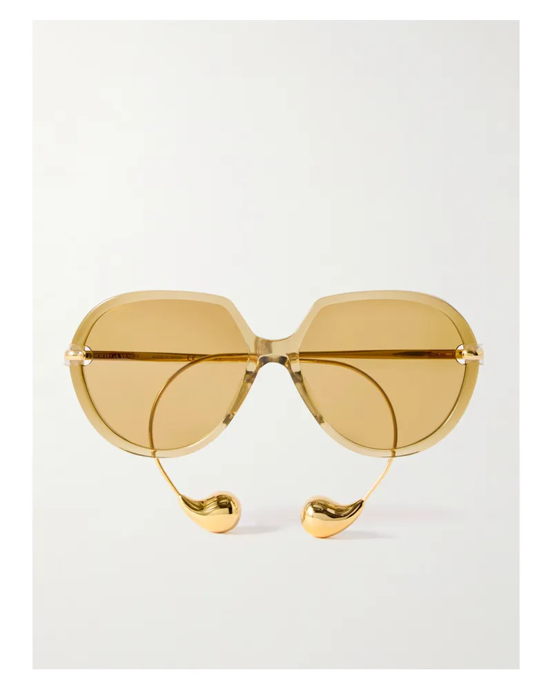 Bottega Veneta Drop Round-frame Acetate And Gold-tone Sunglasses - Yellow Yellow