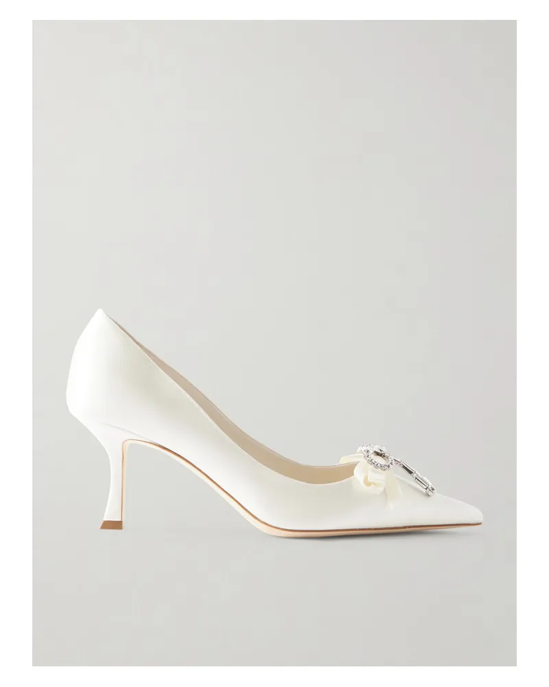 Jimmy Choo Auria 70 Pumps Aus Satin Mit Schleifen Und Kristallen - Weiß Weiß