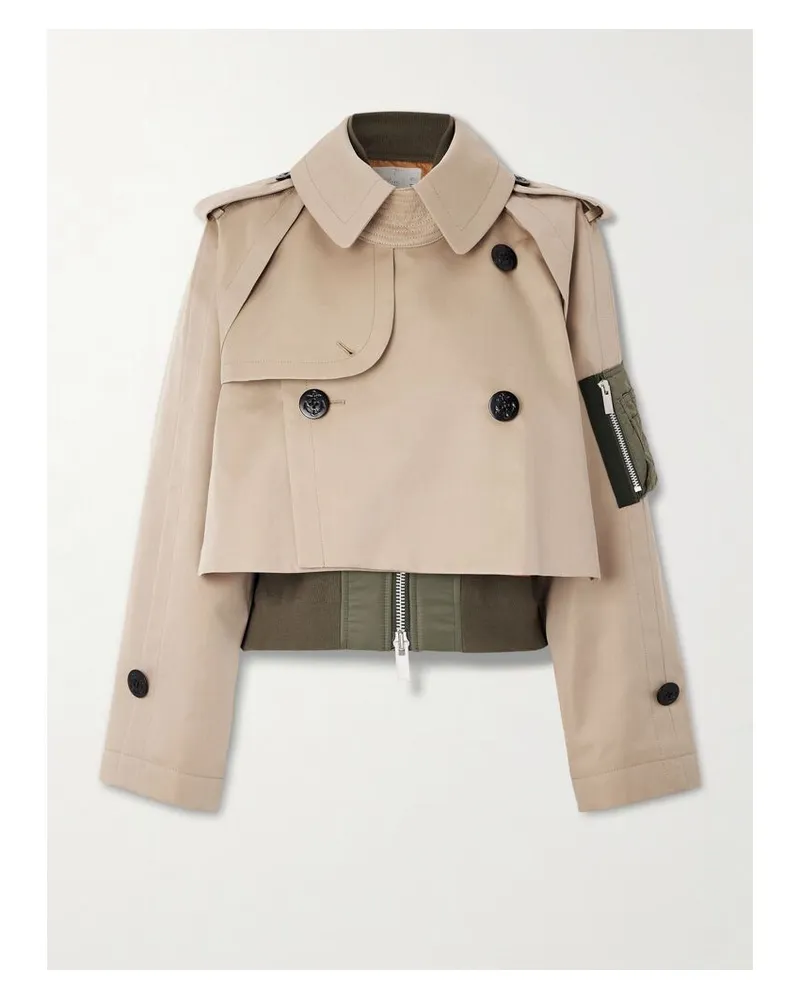 Sacai Mehrlagige Jacke Aus Gabardine Aus Einer Baumwollmischung Und Strick Mit Besätzen Aus Shell - Braun Braun