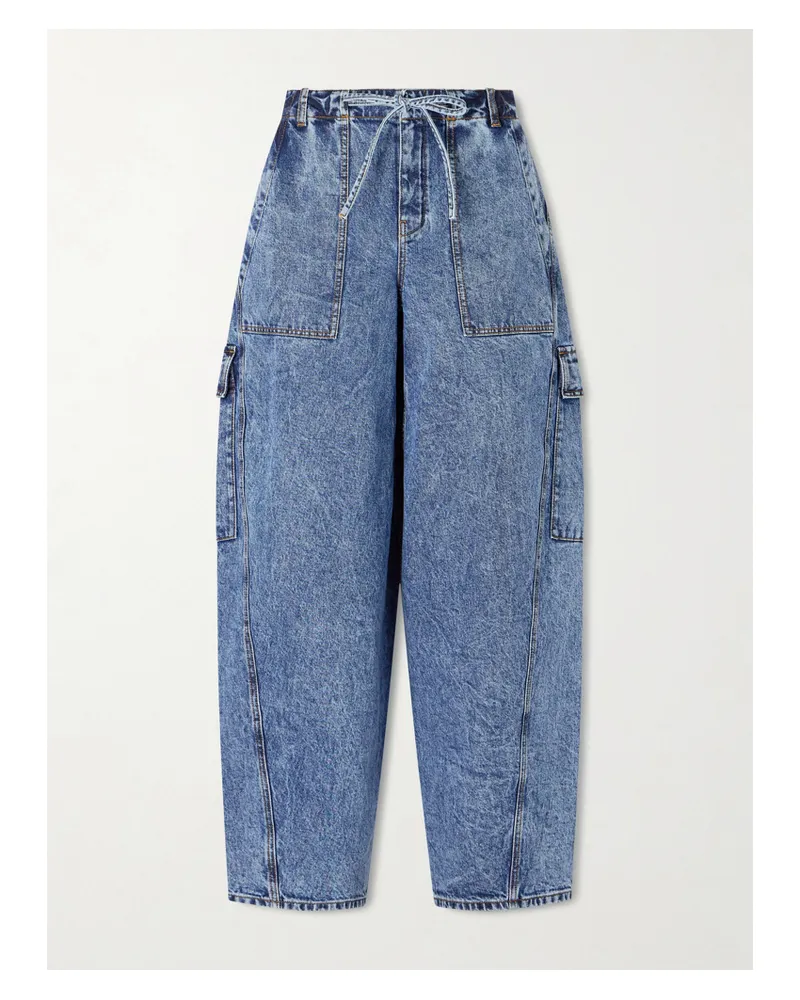 Alaïa Halbhohe Barrel-jeans Aus Acid-washed-denim - Blau Blau