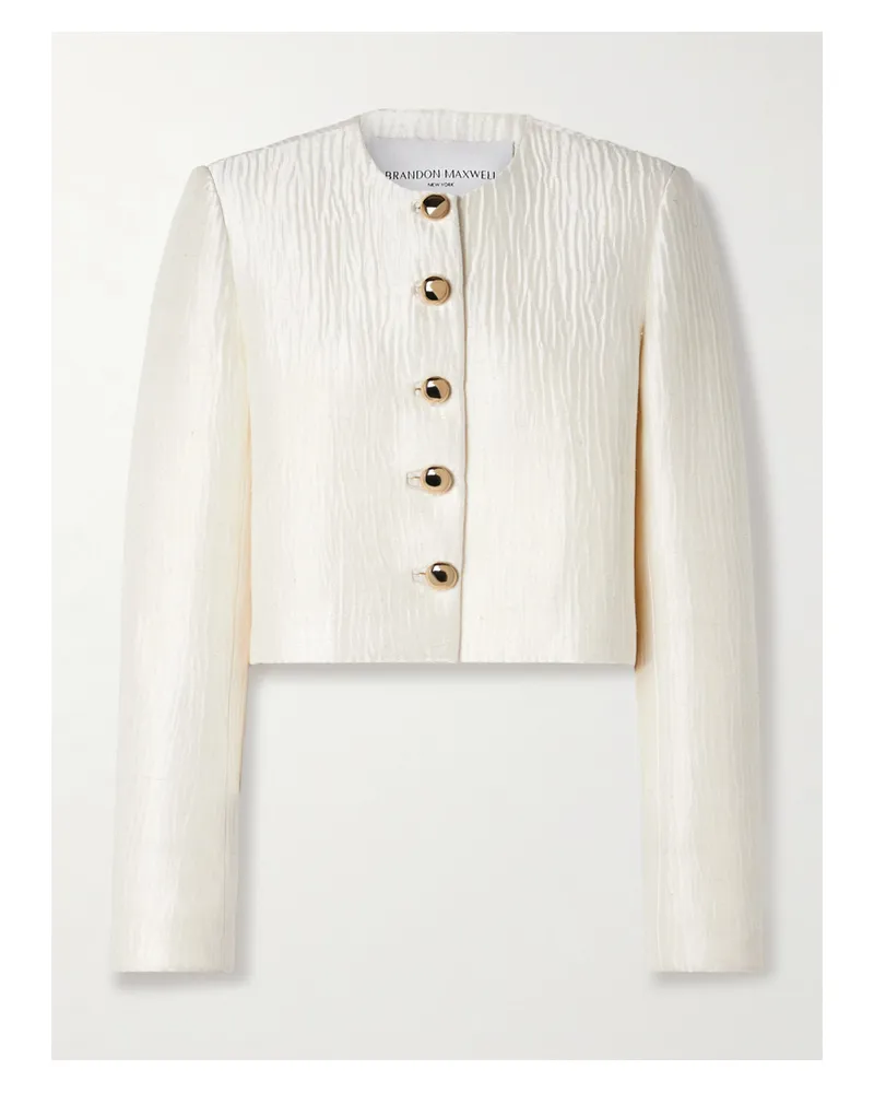 Brandon Maxwell The Ryder Verkürzte Jacke Aus Seidensatin In Knitteroptik - Elfenbein Elfenbein