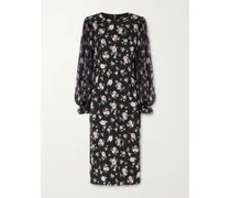 Floral-print Silk-blend Satin And Chiffon Dress - Black