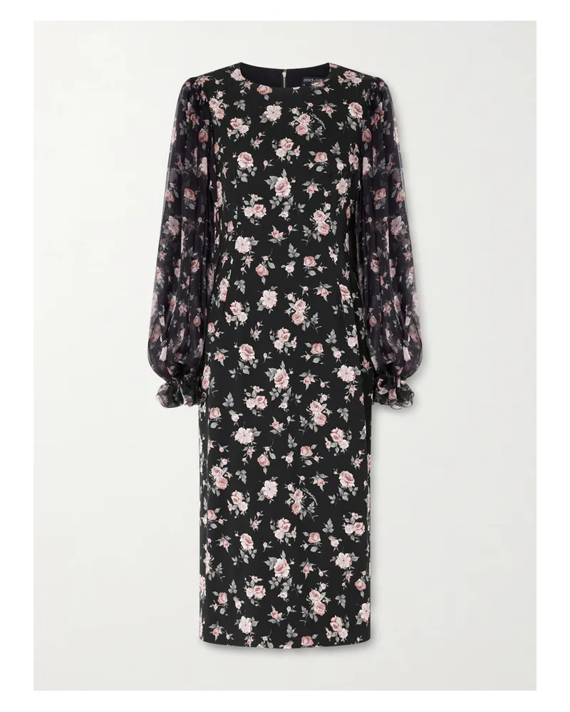 Dolce & Gabbana Floral-print Silk-blend Satin And Chiffon Dress - Black Black