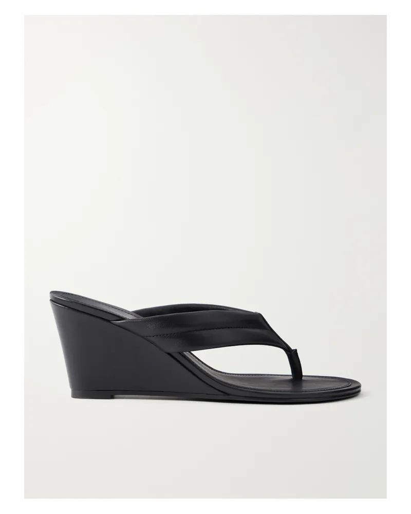 St. Agni Leather Wedge Thong Sandals - Black Black