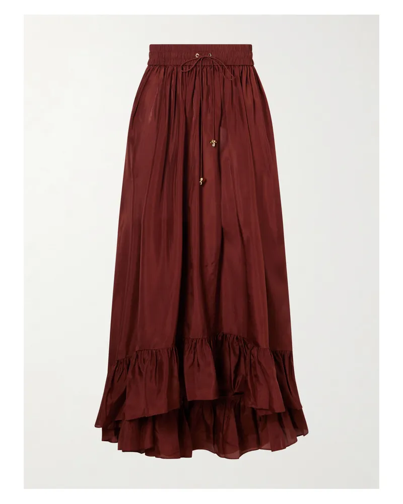 Zimmermann Aster Ruffled Silk Maxi Skirt - Red Red
