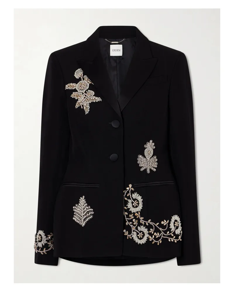 Erdem Embellished Grain De Poudre Wool Balzer - Black Black