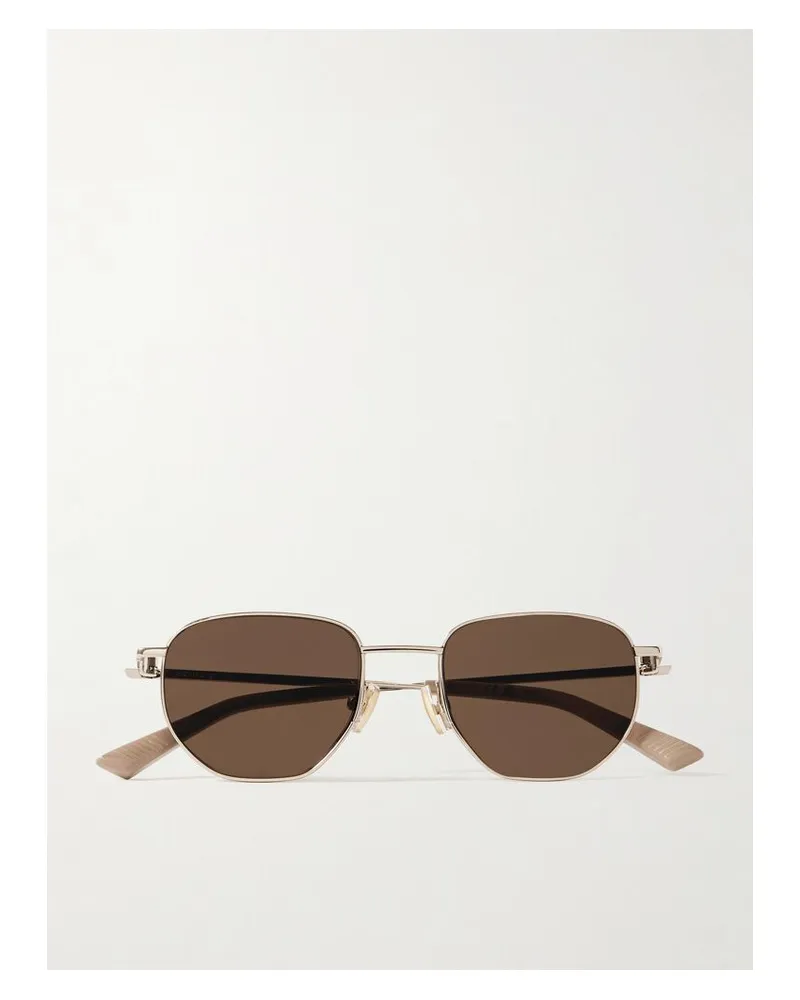 Bottega Veneta Roségoldfarbene Sonnenbrille Mit Eckigem Rahmen Gold