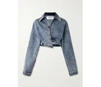 Cropped Asymmetric Denim Jacket - Blue
