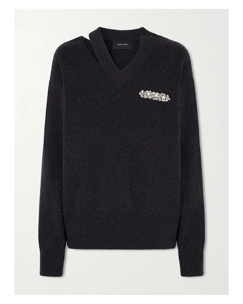 Simone Rocha Pullover Aus Einer Wollmischung Mit Cut-out, Kristallen Und Kunstperlen - Grau Grau