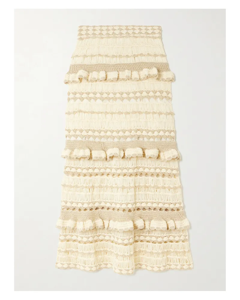 Zimmermann Wanderlust Ruffled Ruffled Pointelle-knit Maxi Skirt - Cream Cream