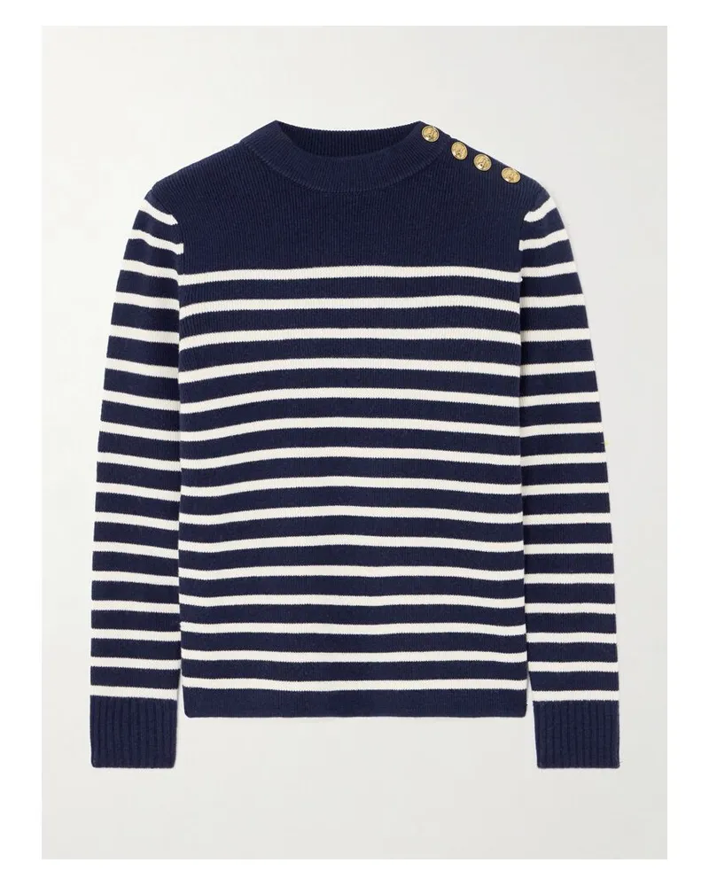 Chloé Pullover Aus Einer Woll-kaschmirmischung Mit Zierknöpfen Und Streifen - Blau Blau