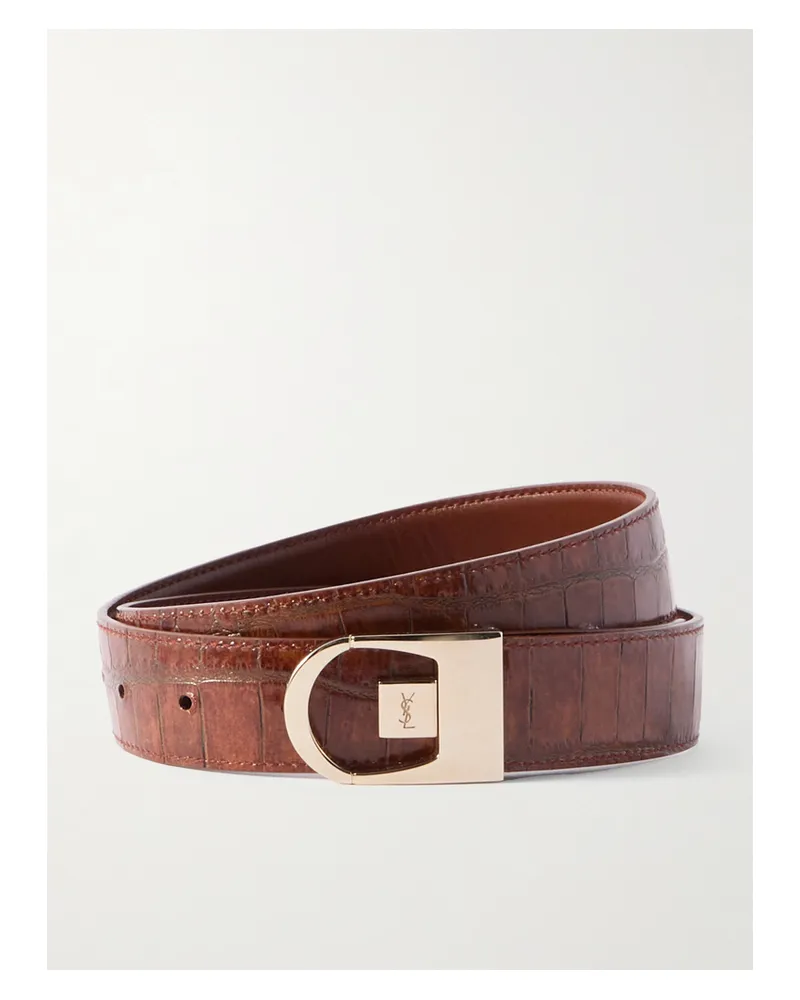 Saint Laurent Croc-effect Leather Belt - Brown Brown