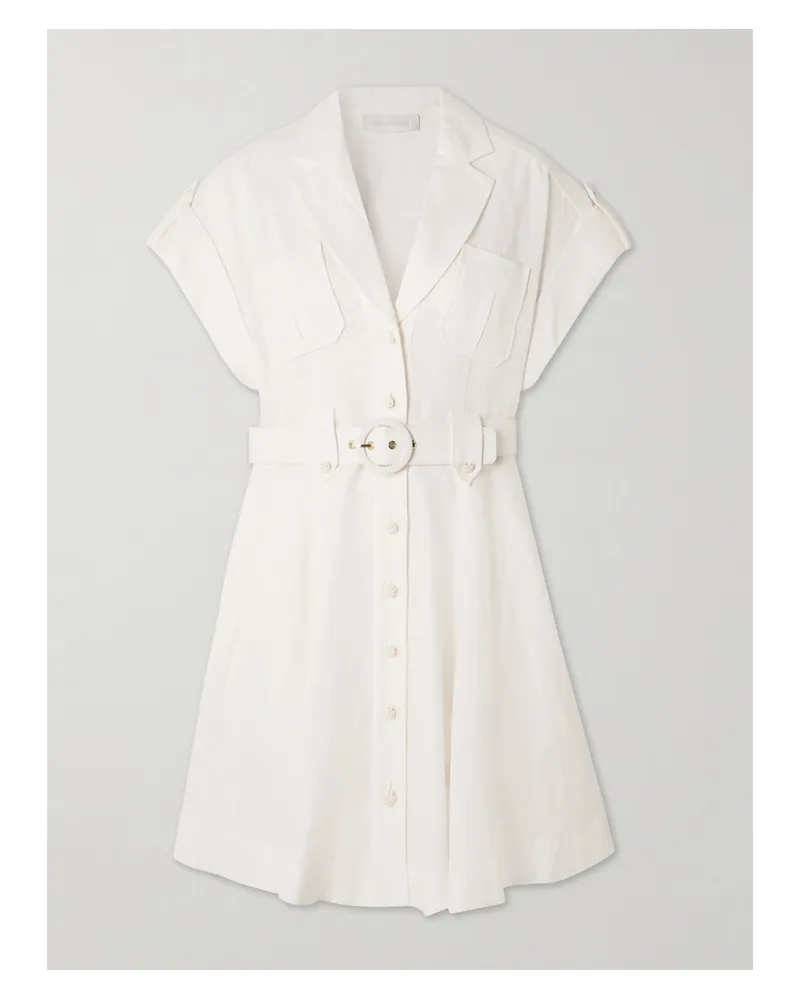 Zimmermann Awaken Belted Linen Mini Shirt Dress - Ivory Ivory