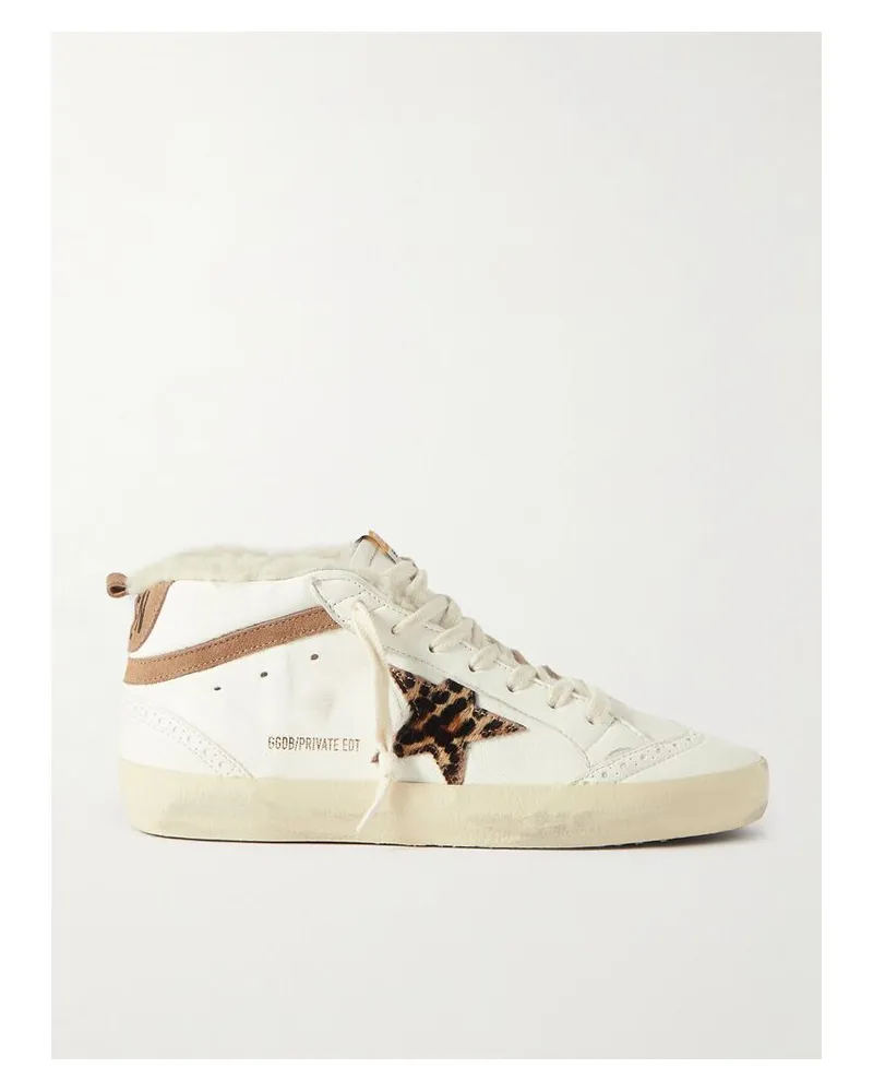 Golden Goose Mid Star Sneakers Aus Leder, Veloursleder Und Kalbshaar Mit Leopardenprint Und Shearling-futter In Distressed-optik - Creme Creme