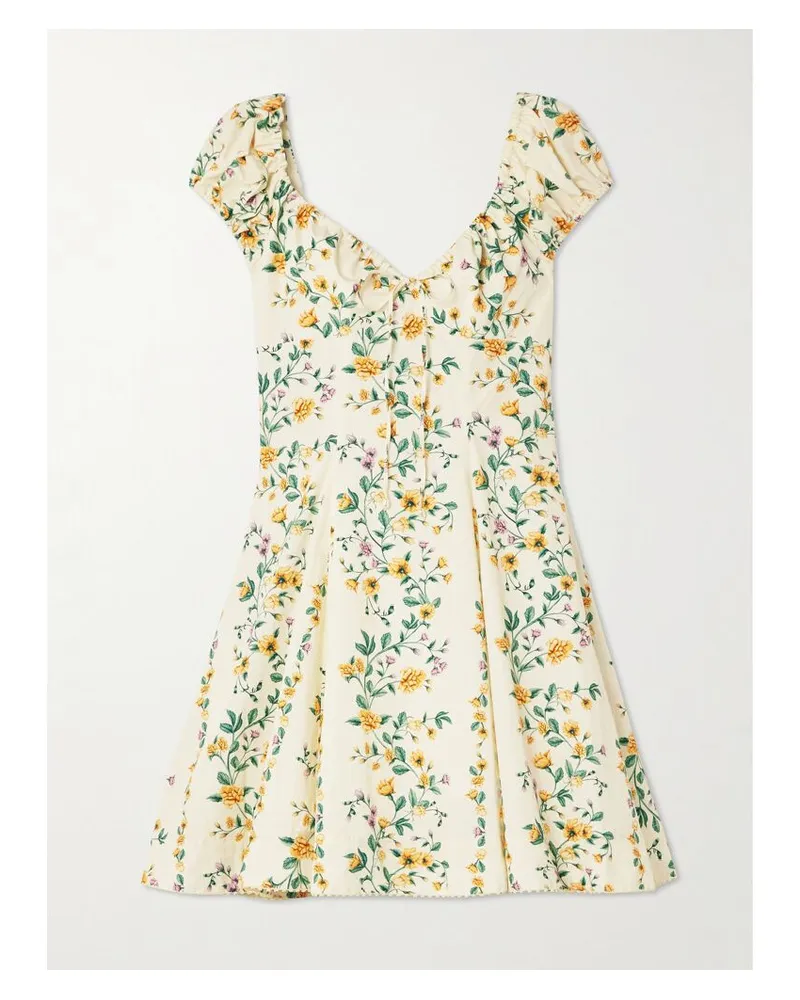 AGUA BENDITA Mati Chinesis Minikleid Aus Baumwolle Mit Blumenprint Und Falten - Creme Creme
