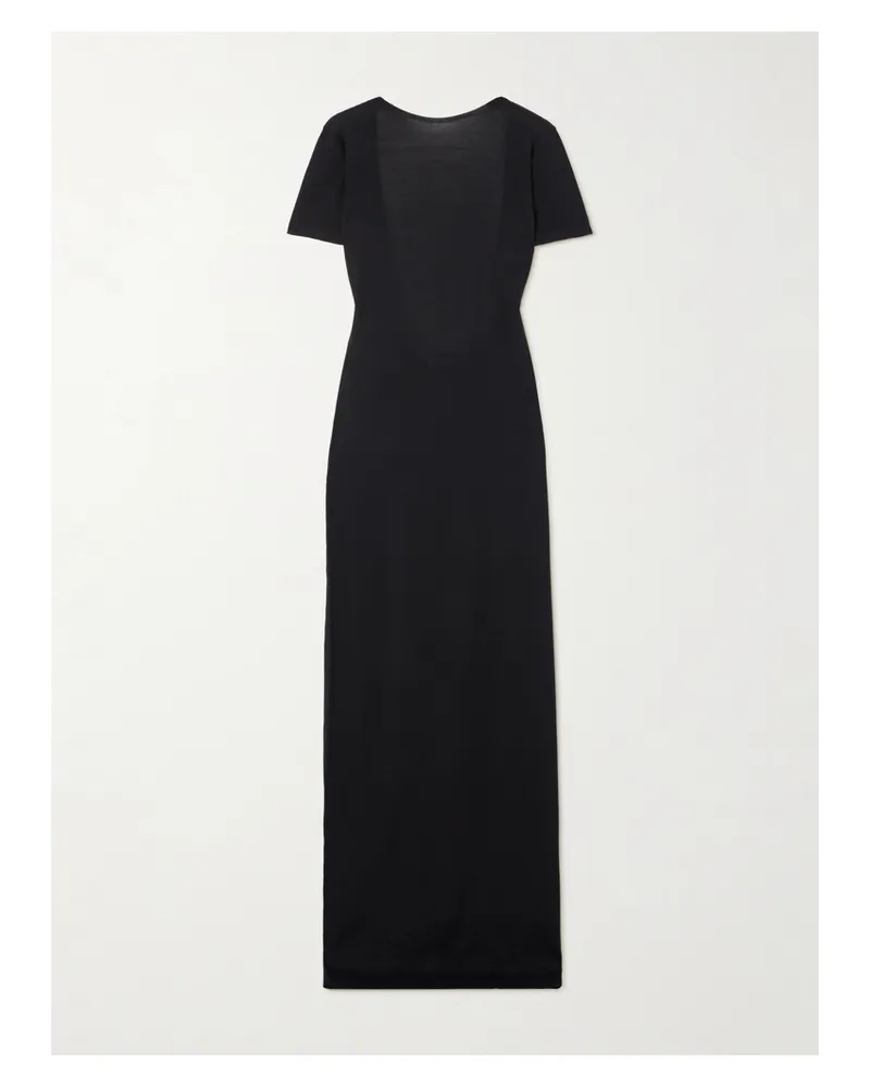 Saint Laurent Open-back Wool Maxi Dress - Black Black