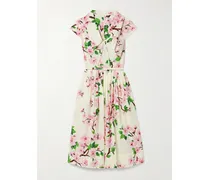 Midikleid Aus Bedruckter Popeline Aus Einer Baumwollmischung Mit Gürtel Und Falten - Mehrfarbig