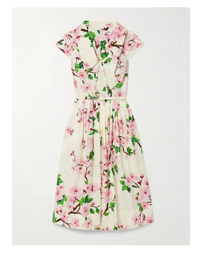 Oscar de la Renta Midikleid Aus Bedruckter Popeline Aus Einer Baumwollmischung Mit Gürtel Und Falten - Mehrfarbig Mehrfarbig