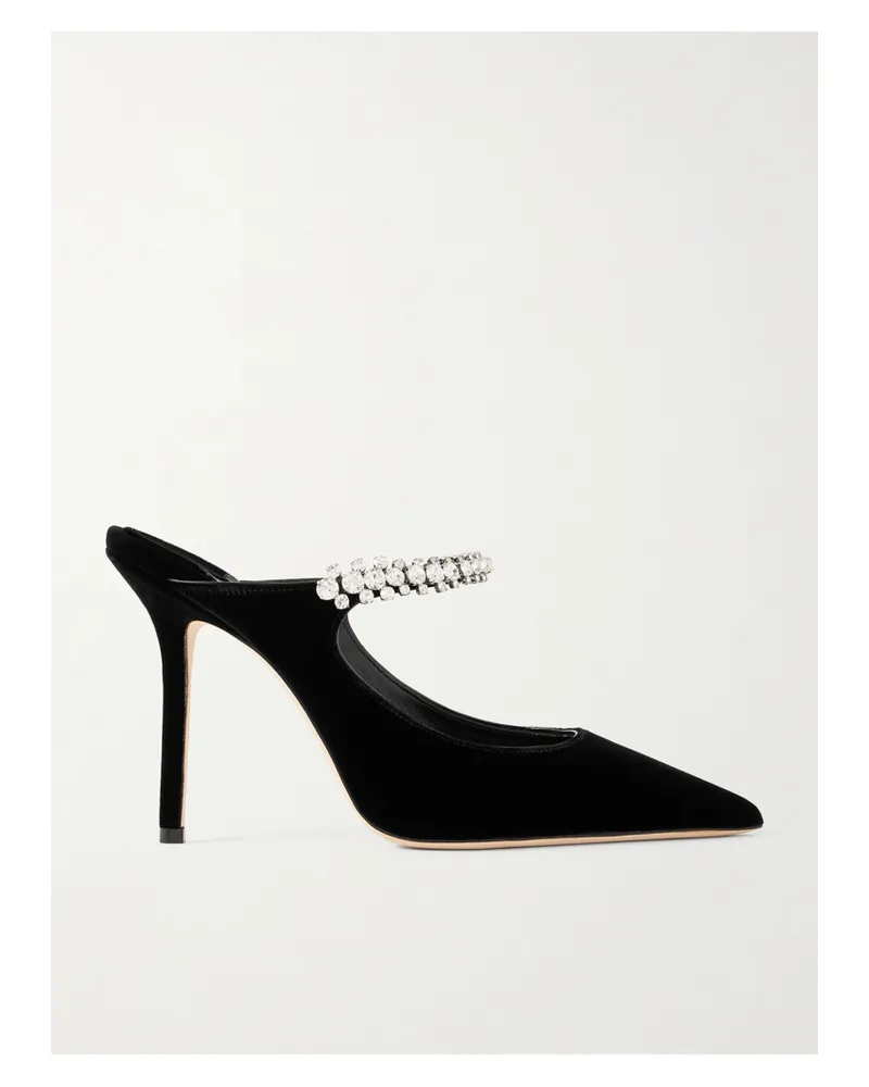 Jimmy Choo Bing 100 Mules Aus Samt Mit Kristallen - Schwarz Schwarz