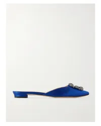 Manolo Blahnik Hangisi Slippers aus Satin mit Verzierung Blau