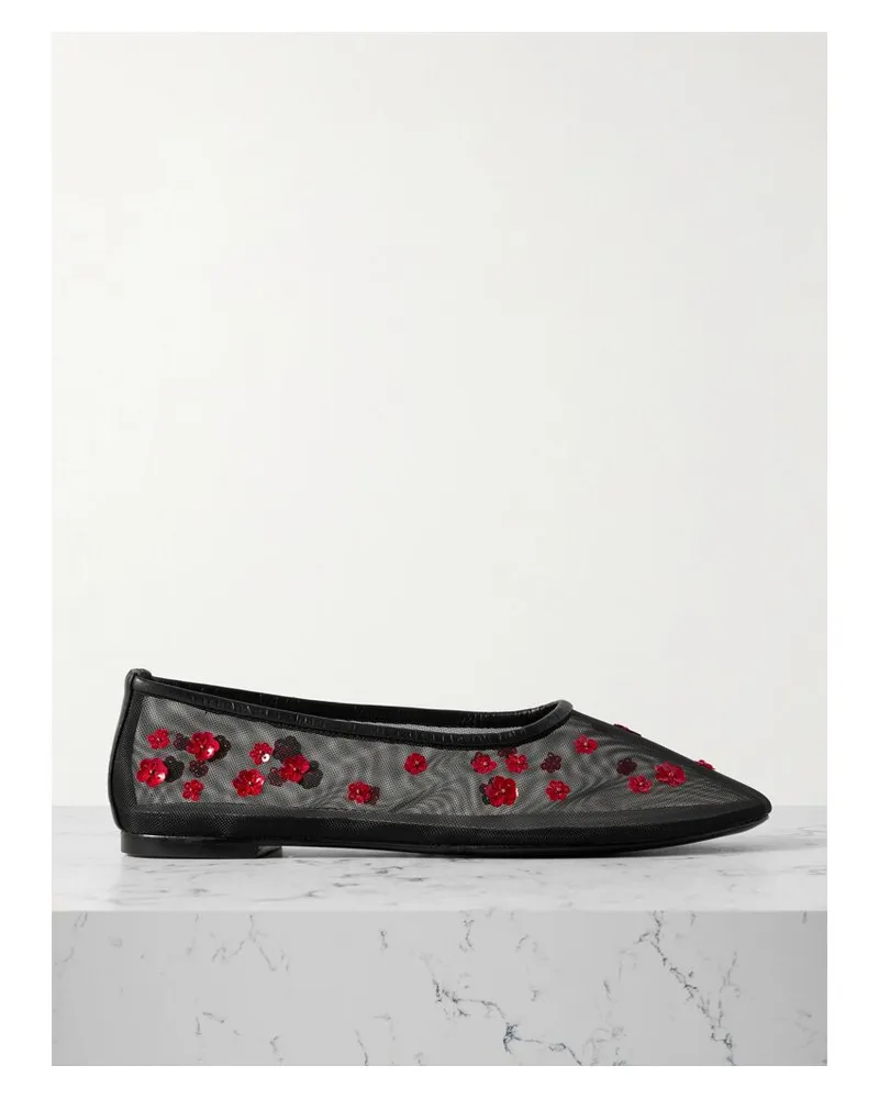 STAUD Alba Ballerinas Aus Mesh Mit Pailletten - Schwarz Schwarz