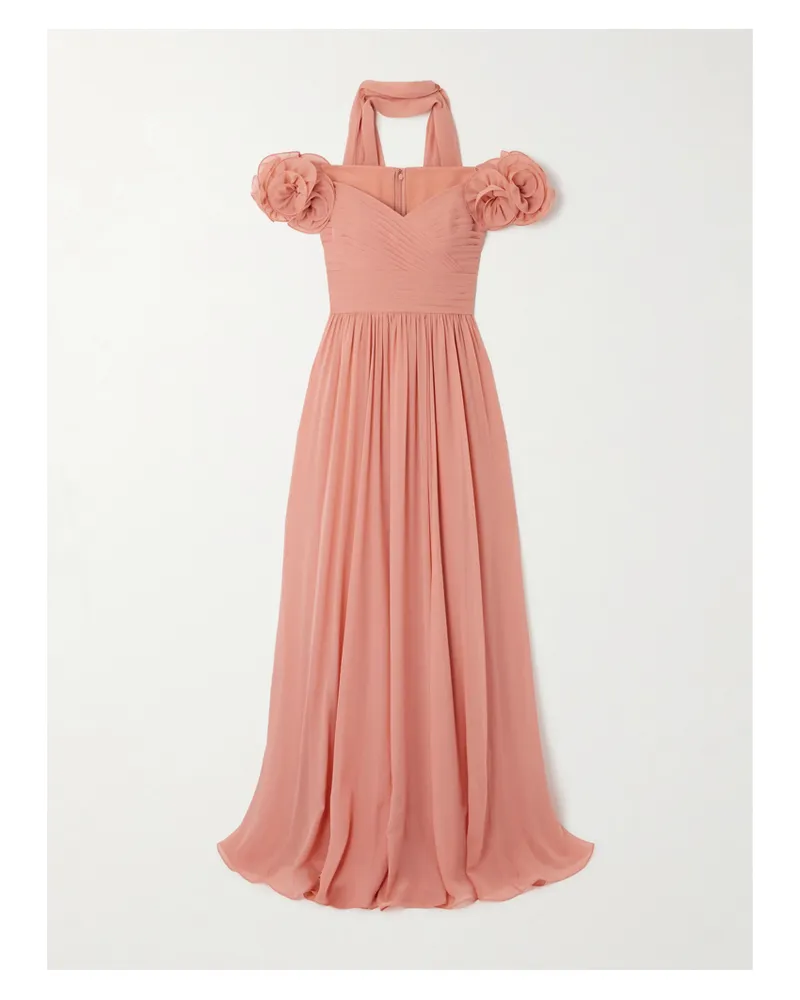 Elie Saab Schulterfreie Robe Aus Seiden-georgette Mit Falten Und Verzierungen - Pink Pink