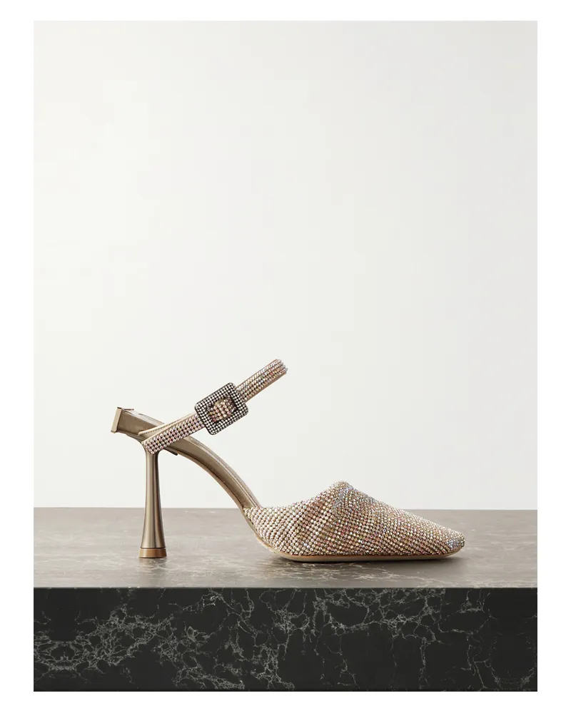 Benedetta Bruzziches Elena Pumps Aus Seidensatin Und Leder Mit Kristallen - Gold Gold