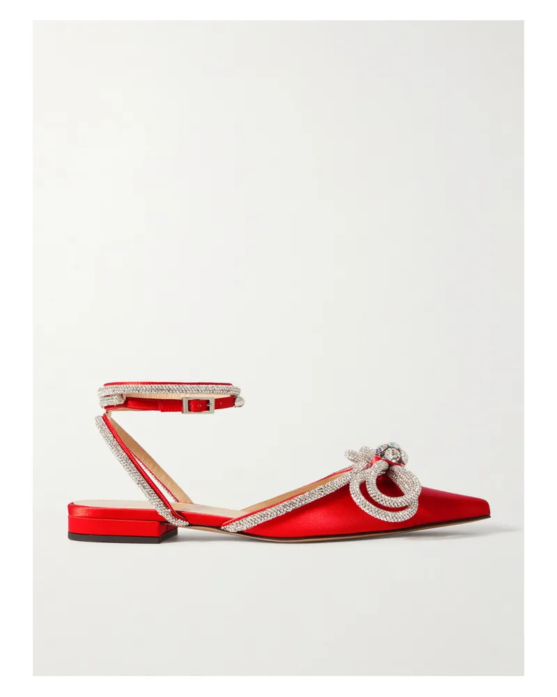 Mach & Mach Double Bow Flache Schuhe Mit Spitzer Kappe Aus Satin Mit Kristallen - Rot Rot