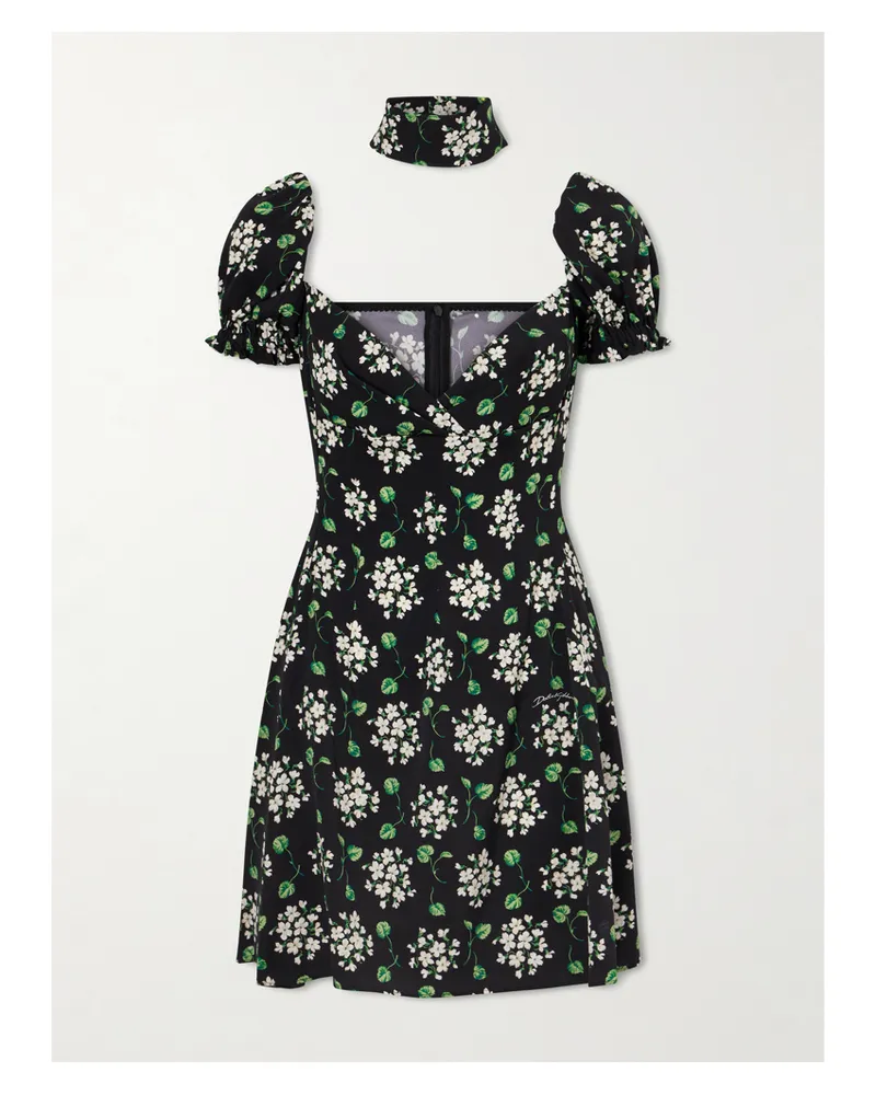 Dolce & Gabbana Silk Blend Floral Mini Dress - Black Black