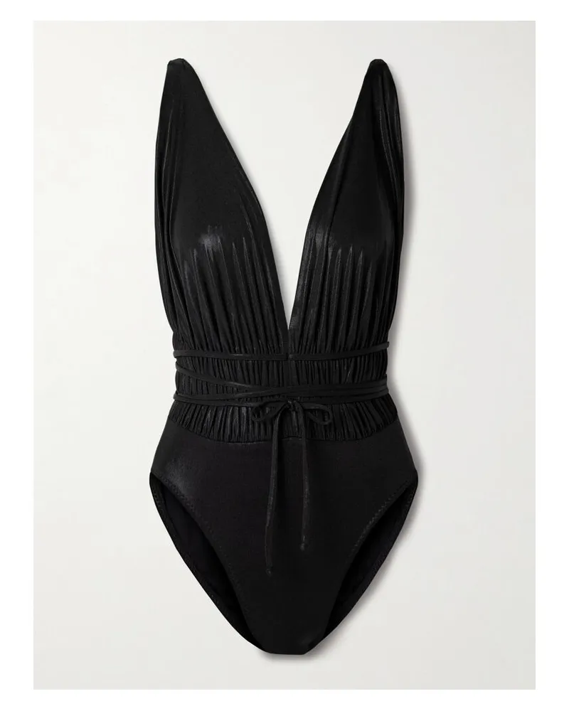 Norma Kamali Goddess Mio Badeanzug Aus Stretch-lamé Mit Raffungen - Schwarz Schwarz