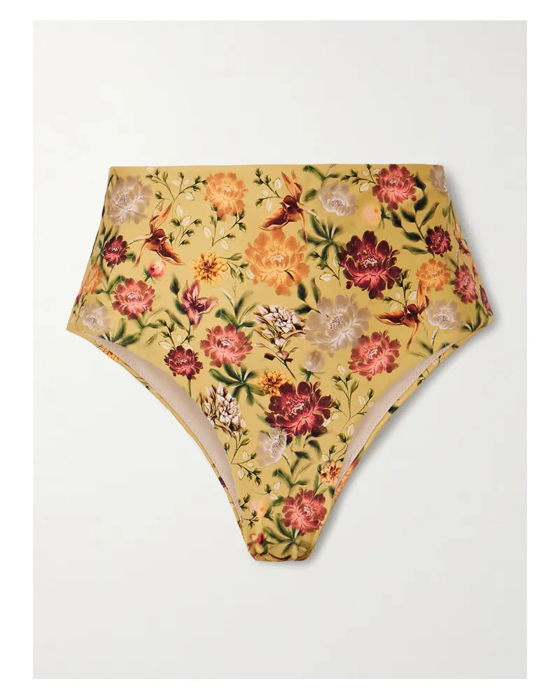 AGUA BENDITA Magenta Paramo Floral-print Recycled Bikini Briefs - Yellow Yellow