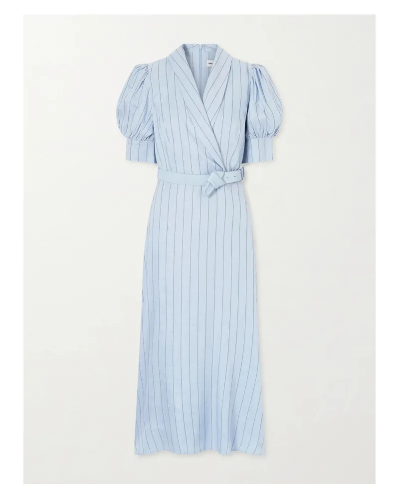 Rebecca Vallance Effie Belted Striped Linen-blend Midi Dress - Blue Blue