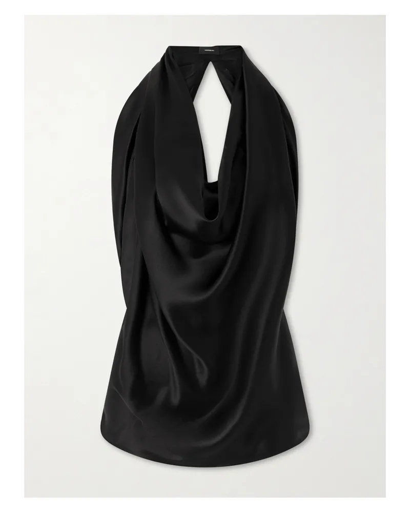 WARDROBE.NYC Neckholder-oberteil Aus Seidensatin Mit Falten - Schwarz Schwarz