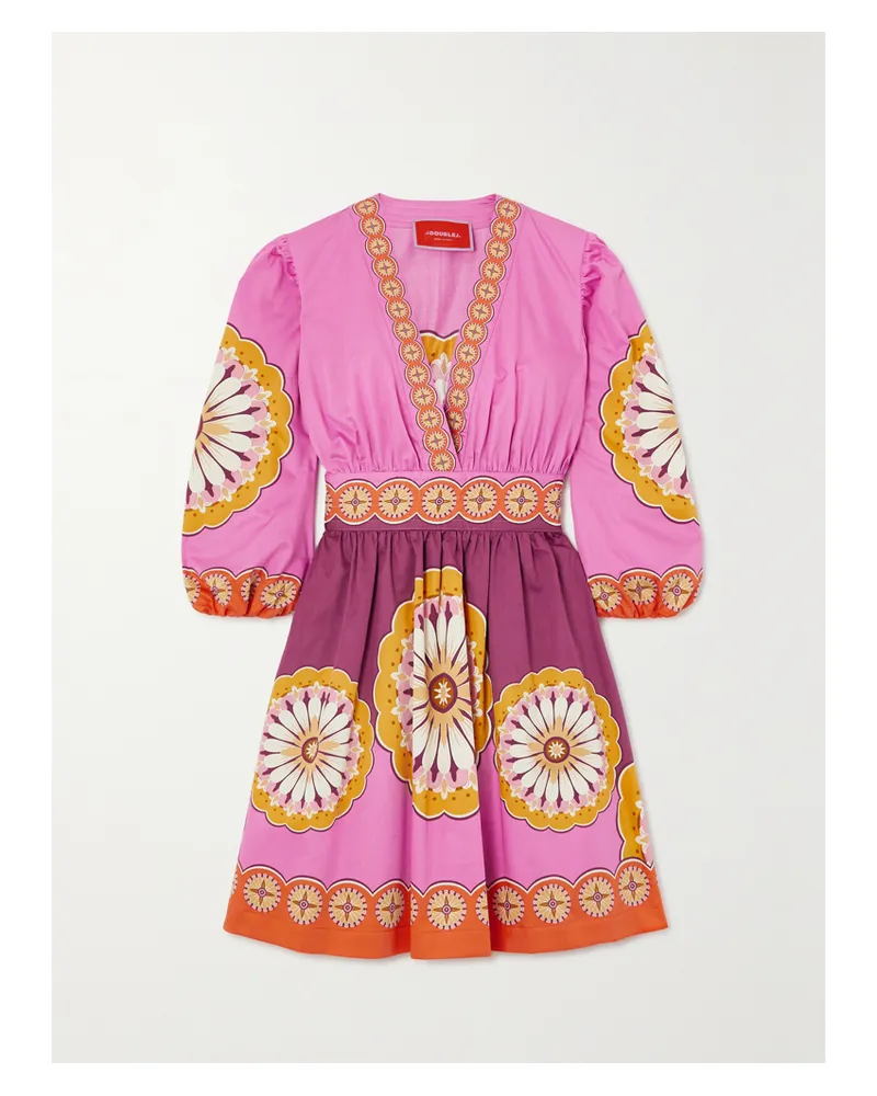 La DoubleJ Margherita Minikleid Aus Baumwollpopeline Mit Blumenprint - Pink Pink