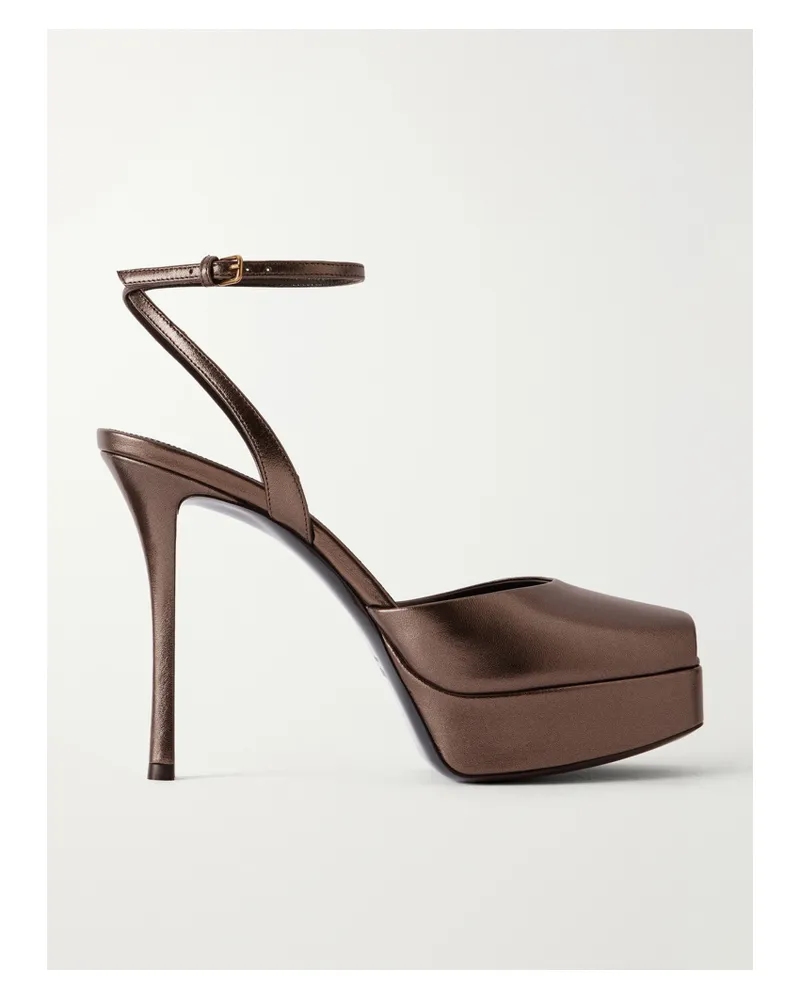 Saint Laurent Le Scandale Metallic-leather Platform Pumps - Brown Brown