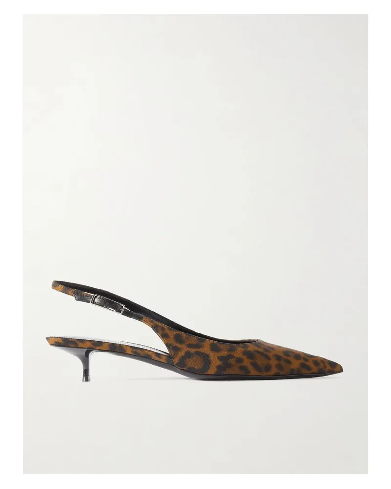 Saint Laurent Cherish Slingback-pumps Aus Ripsband Mit Leopardenprint - Braun Braun