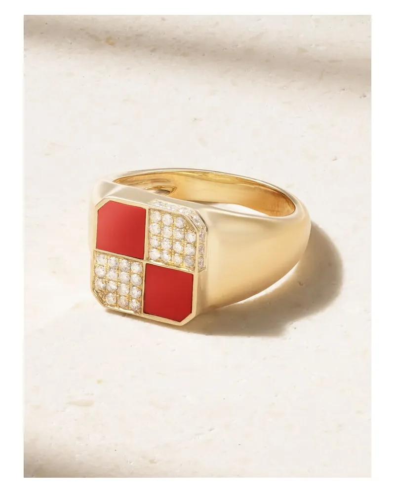 Yvonne Léon Mini Damier Ring Aus 9 Karat Gold Mit Achaten Und Diamanten Gold