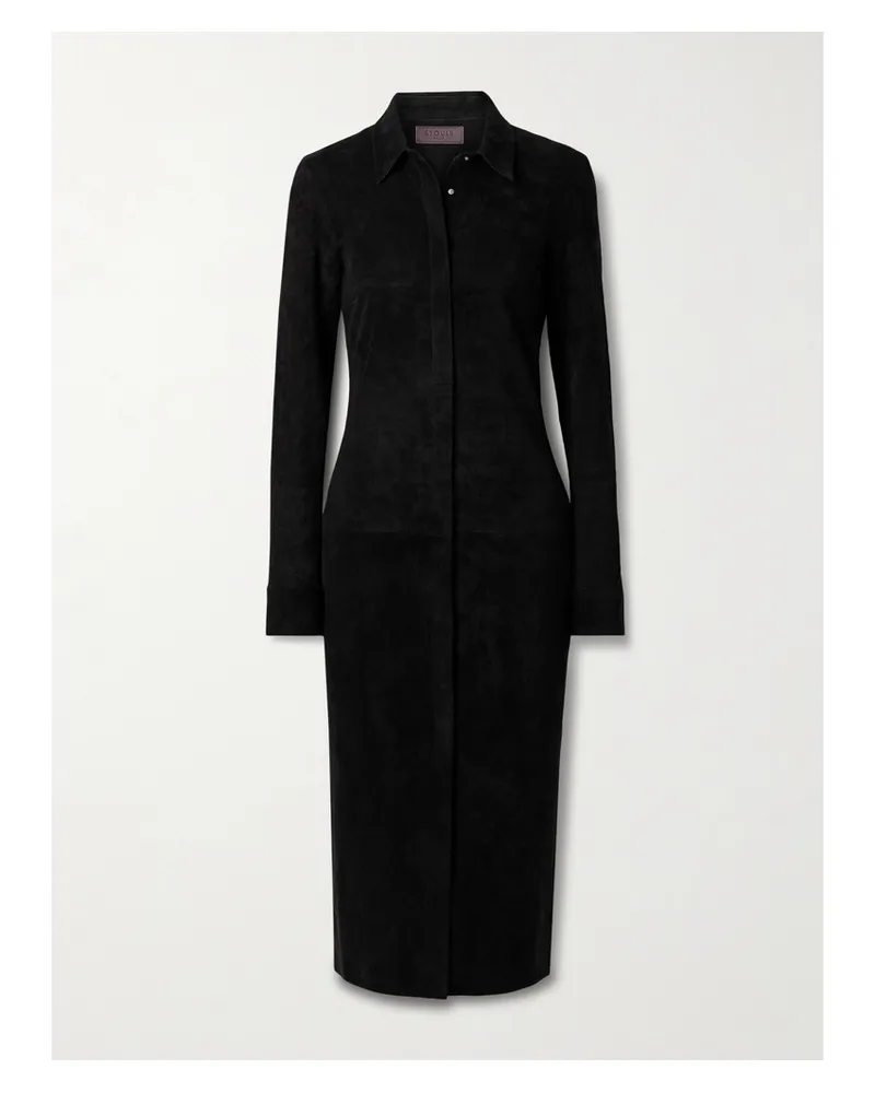 Stouls Becky Midi-hemdblusenkleid Aus Veloursleder - Schwarz Schwarz