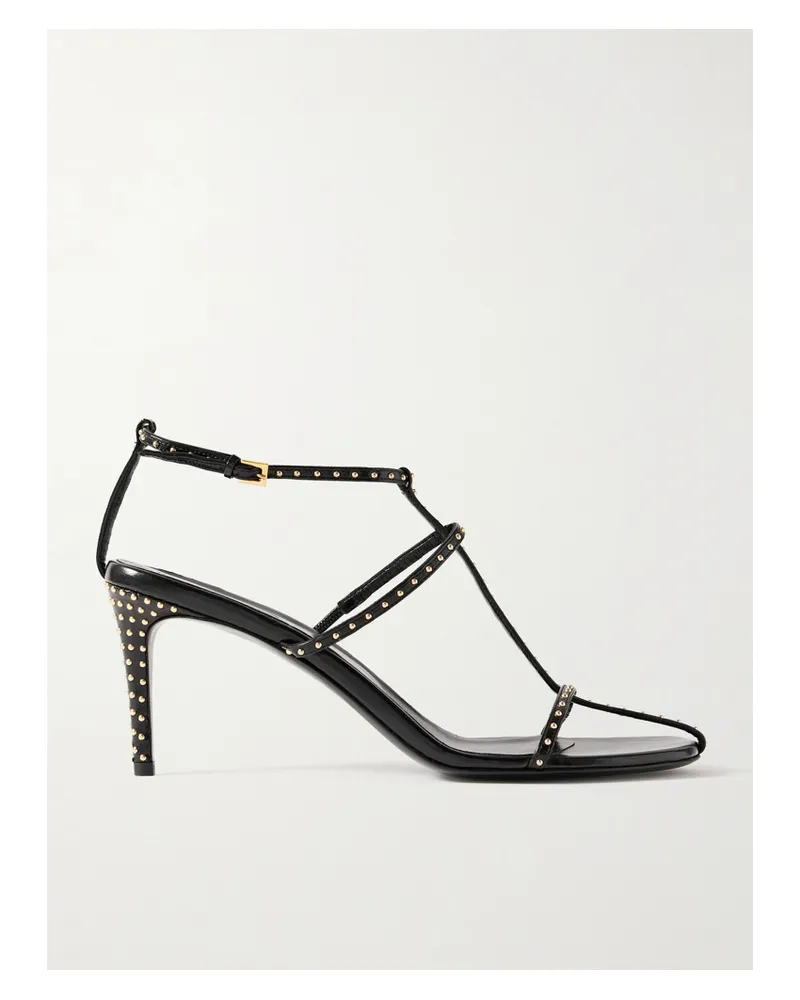 KHAITE Cage Studded Glossed-leather Sandals - Black Black