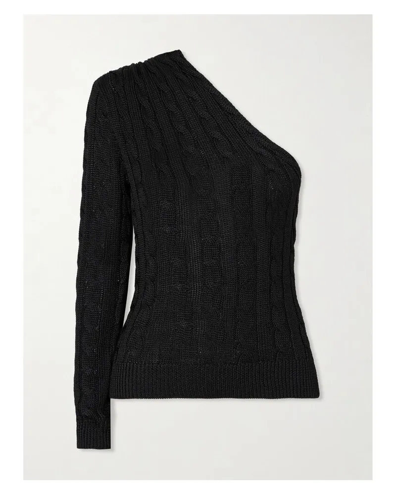 Ralph Lauren Asymmetrischer Pullover Aus Seide In Zopfstrick - Schwarz Schwarz