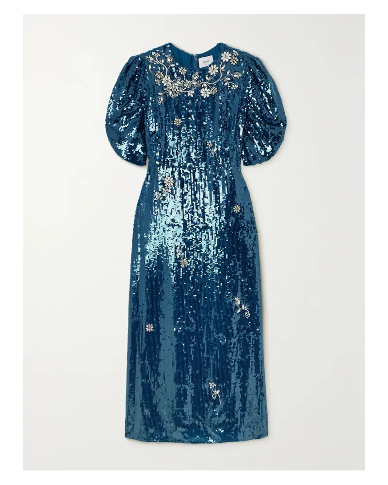 Erdem Astrea Midikleid Aus Chiffon Mit Verzierungen - Blau Blau